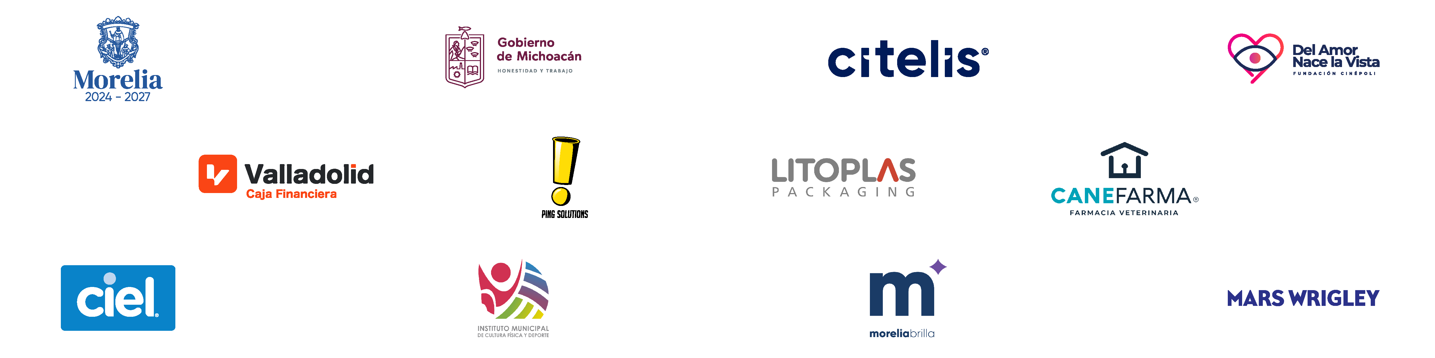 Patrocinadores y aliados: Morelia, Gobierno de Michoacán, Citelis, Caja Valladolid, Ping Solutions, Del Amor Nace la Vista, Ciel, IMCUFIDE, Morelia Brilla y Mars Wrigley.